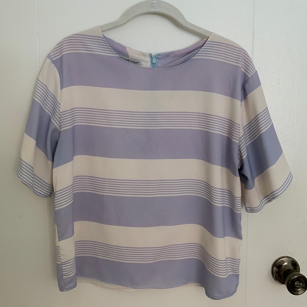 Purple and white striped blouse
